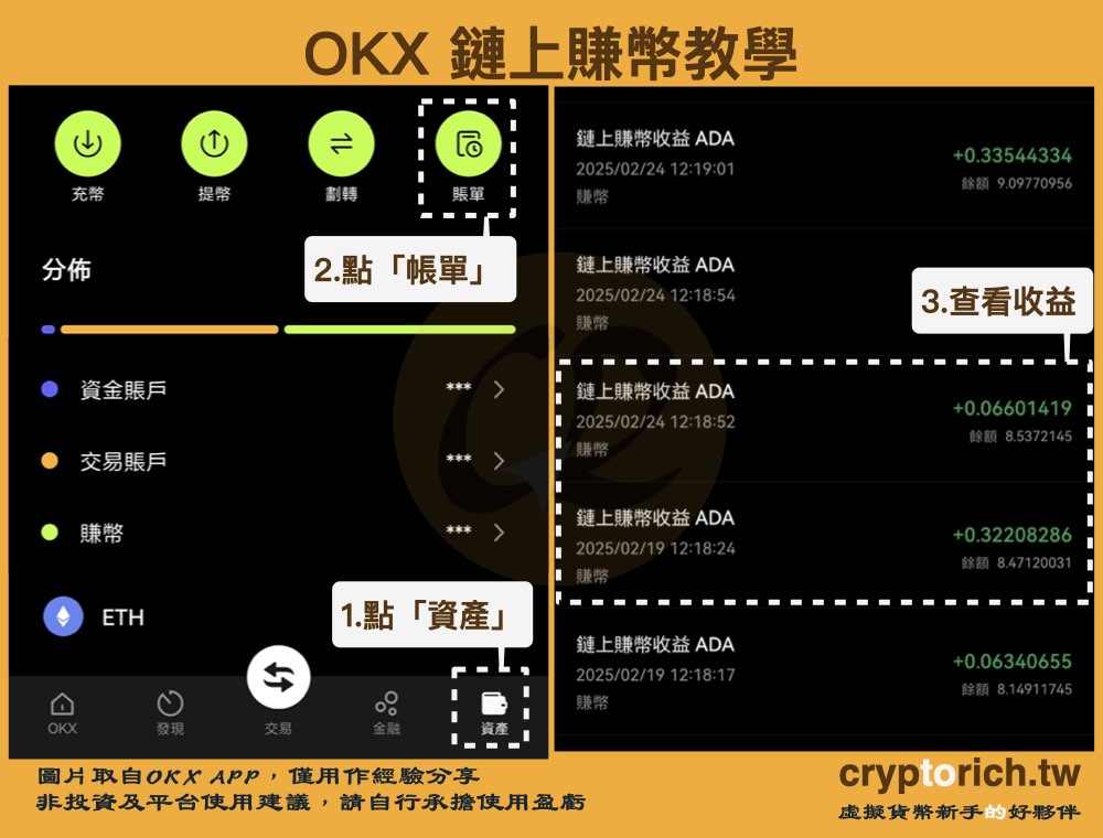 OKX 鏈上賺幣教學：查看收益