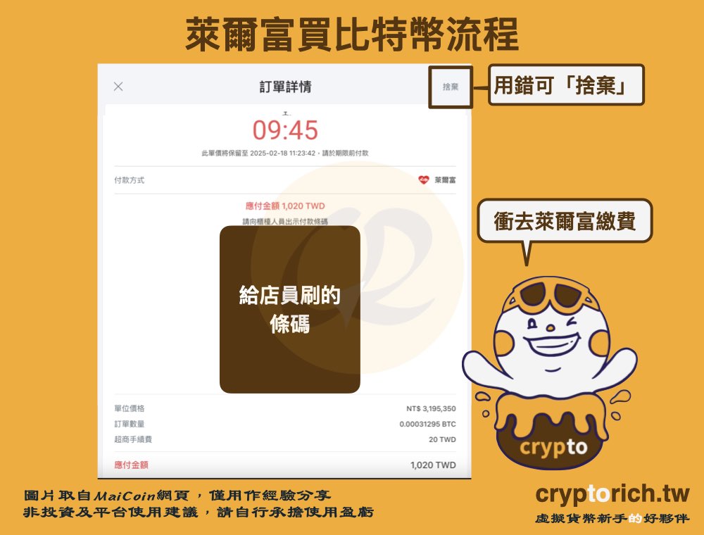 萊爾富買比特幣流程：取得繳費條碼